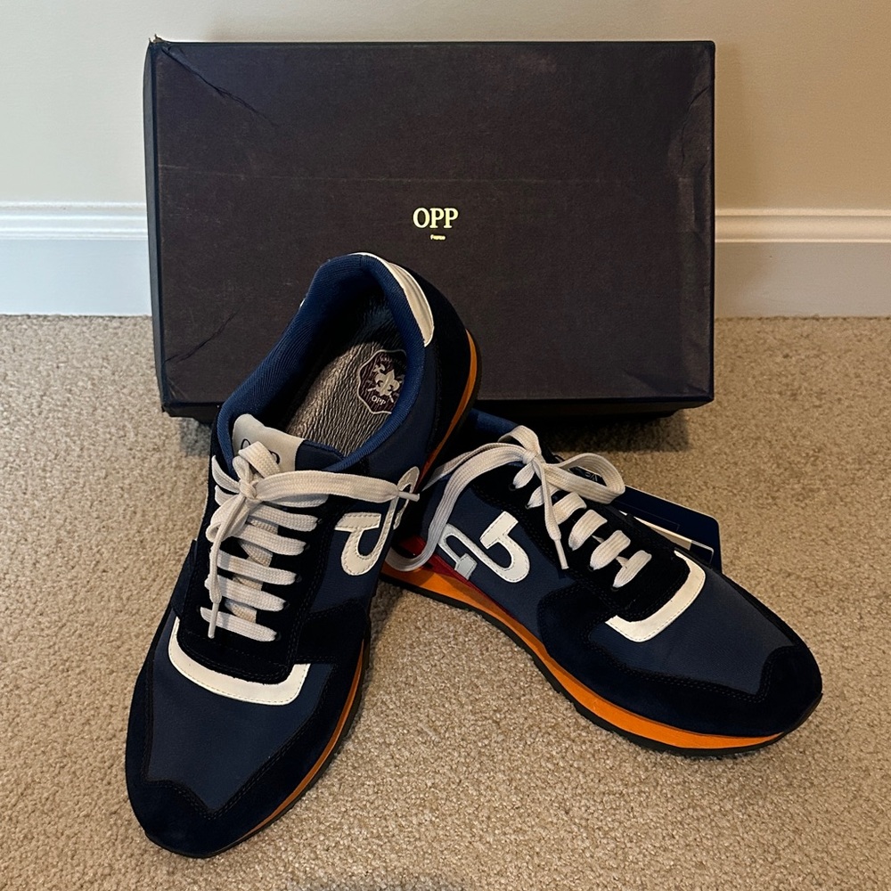OPP Men's Navy Sneakers 11.5 US/45 EU with White and Orange Highlights